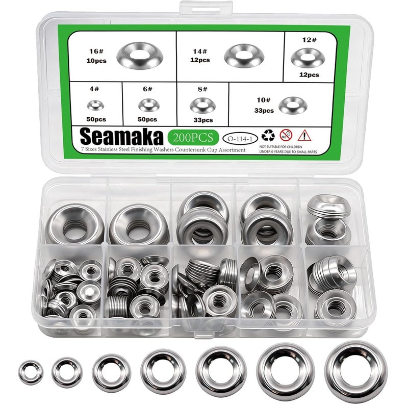 Seamaka 200 قطعة من الحلقات الفضية المنتهية بـ 7 أحجام من الفولاذ المقاوم للصدأ 304 - مجموعة حلقات مغمورة #4#6#8#10#12#14#16 - Image 1
